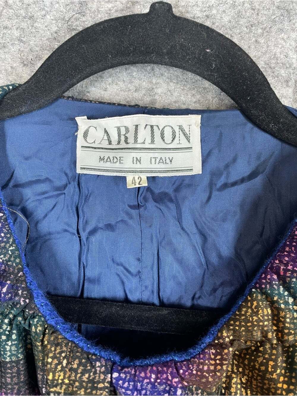 Vintage 80s Avant Garde Carlton Italy Jacket Size 42 Metallic Purple Blue Artsy - Picture 7 of 16